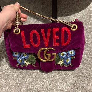 Gucci Velvet Shoulder Bag with Floral Design
